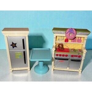 Fisher-Price Dollhouse Kitchen Set | Vintage Refrigerator, Stove & Table Toys